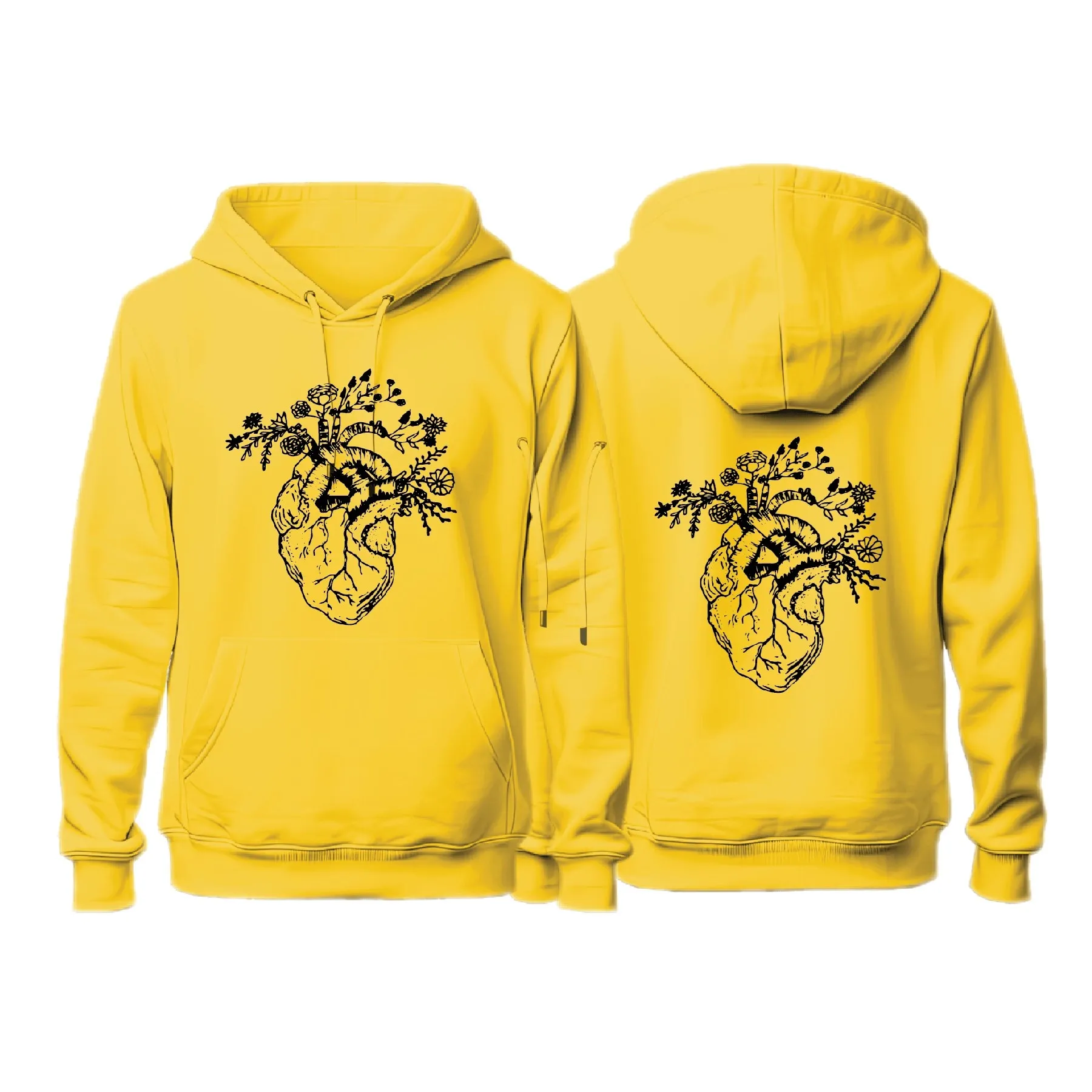 Yellow Heart Printed Hoodie
